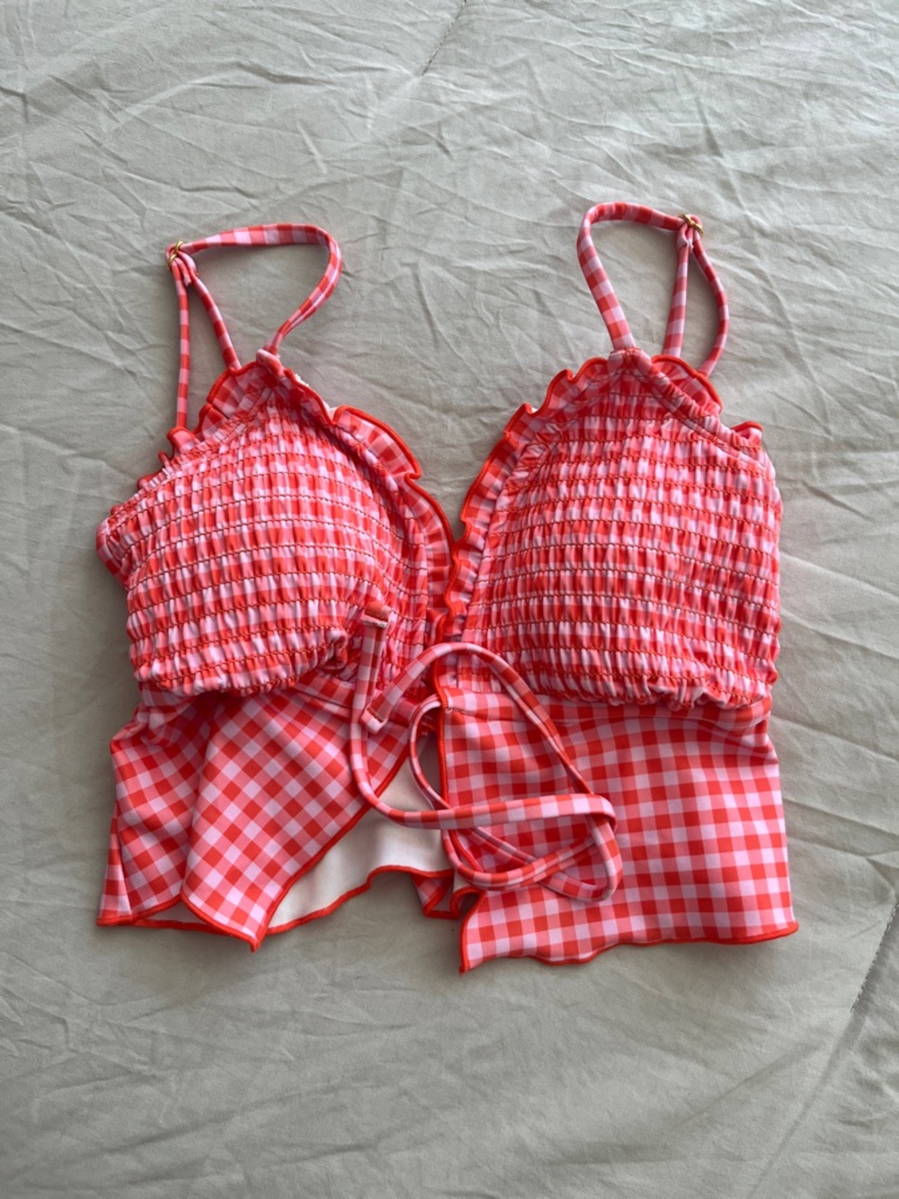 Red Gingham Smocked Bikini Top - Women Swim Bikinis